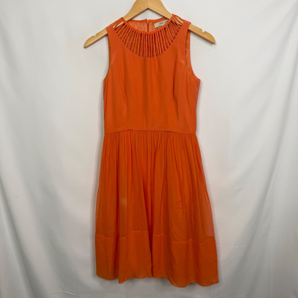 REISS Orange 100% Silk Cage Neckline Sleeveless Cocktail Dress Womens Size 4 - Picture 4 of 11